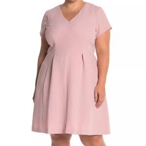 NEW Eliza J V Neck Crepe Blush Short Sleeve Fit Flare Dress SZ 20W